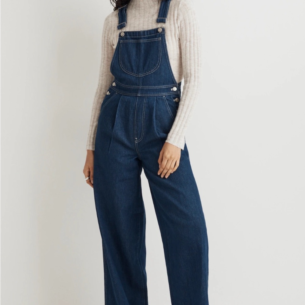 Madewell Blue Wide-Leg Denim Overalls